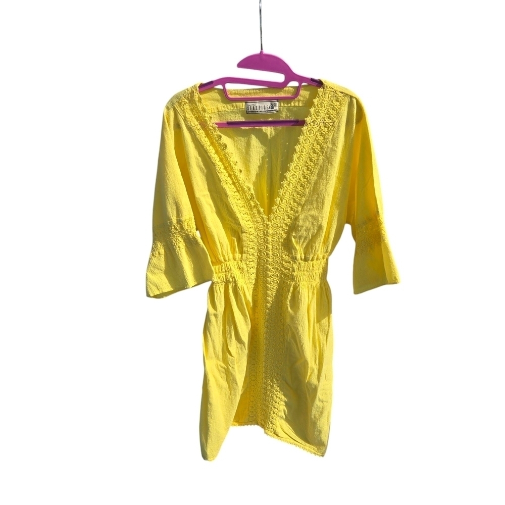 Seaspice Yellow Crochet Detail Short Sleeve Dress Size Xl